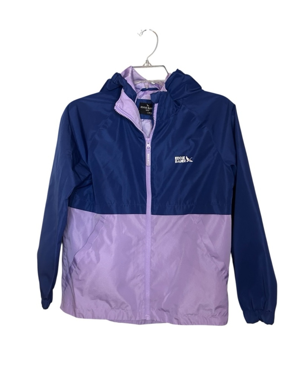 Eddie Bauer Girls Windbreaker Jacket Blue Purple Lightweight Hooded Size 10/12